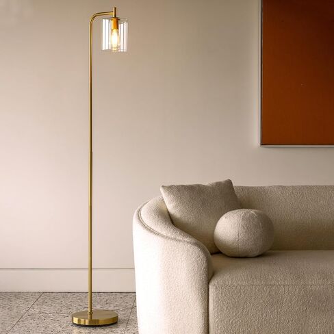 مصباح أرضي LED من Brightech Elizabeth، مصباح طويل مع غطاء زجاجي ومصباح Edison، مصباح صناعي لغرف المعيشة والمكاتب، مصباح قائم عتيق لغرفة النوم في المزرعة أو الطراز الريفي - ذهبي in Saudi Arabia