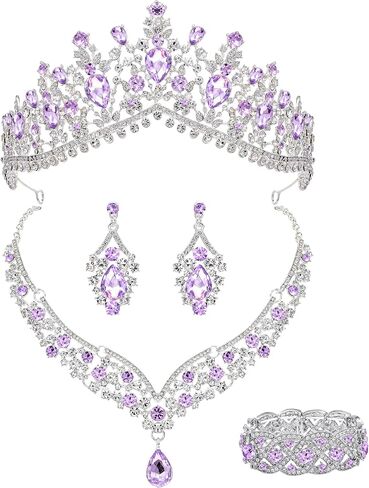 Oriamour Tiaras and Crowns for Women, Wedding Jewelry Set For Women, 5-pack Crown Earrings Necklace Bracelet, Bridal Jewelry Set For Bride, Crystal Costume Party Birthday Prom Pageant Jewelry for in Saudi Arabia