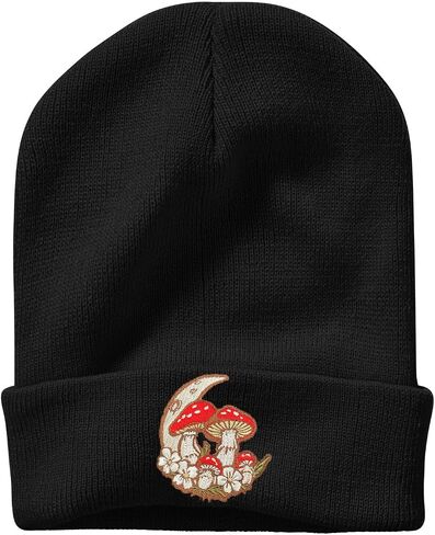 Moon Mushroom Floral Embroidery Beanie Knit Hat for Men Women, Casual Skull Knit Cap in Saudi Arabia