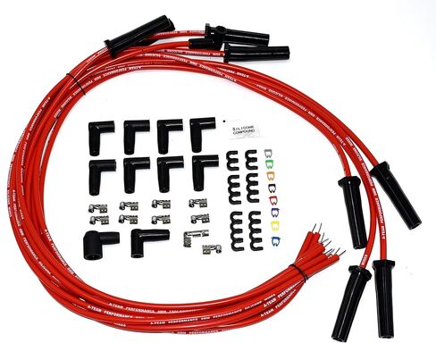 A-Team Performance - Silicone High Performance Spark Plug Wire Set Universal Fit V8 V6 Plus Coil Wire - Compatible with Buick Cadillac Chevy GMC Ford Mopar Oldsmobile Pontiac 8.0mm (Red) in Kuwait