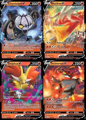 Pokemon V - 4 Card Lot - Fire Types - Blaziken V 020/198 - Incineroar V 008/073 in Saudi Arabia