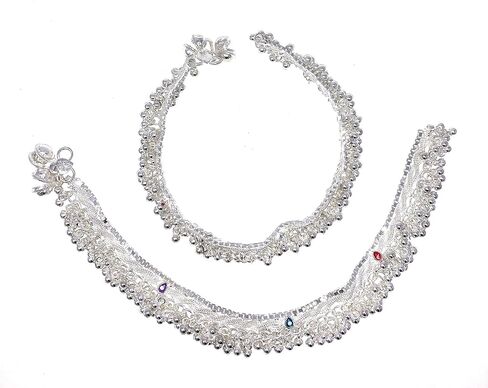 Indian Traditional Ethnic Silver Loud Jingle Bead Bells Anklet Payal Pair For Women - Dance Bridal Wedding Party - Duel On Jewel in Saudi Arabia