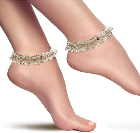 Indian Traditional Ethnic Silver Loud Jingle Bead Bells Anklet Payal Pair For Women - Dance Bridal Wedding Party - Duel On Jewel in Saudi Arabia