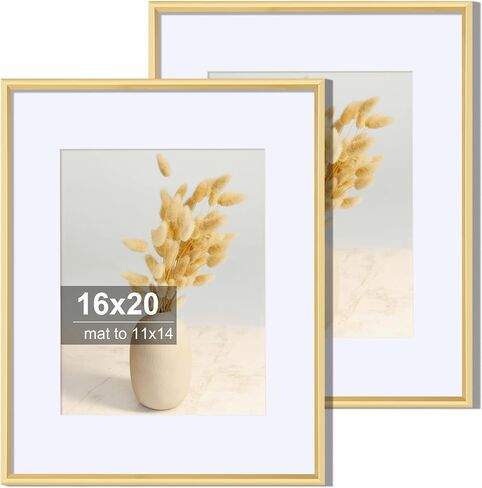 مجموعة إطارات صور مقاس 16 × 20 من Axeman مكونة من قطعتين، عرض صور مقاس 11 × 14 مع حصيرة أو 16 × 20 بدون حصيرة، إطارات صور معرض حائط رفيعة للجدار وعرض الطاولة، ذهبي in Kuwait