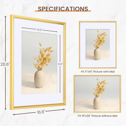 مجموعة إطارات صور مقاس 16 × 20 من Axeman مكونة من قطعتين، عرض صور مقاس 11 × 14 مع حصيرة أو 16 × 20 بدون حصيرة، إطارات صور معرض حائط رفيعة للجدار وعرض الطاولة، ذهبي in Kuwait