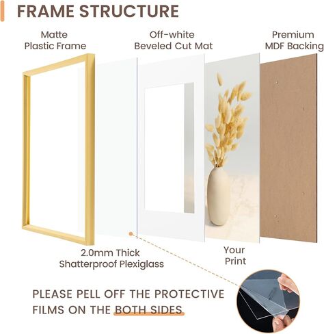 مجموعة إطارات صور مقاس 16 × 20 من Axeman مكونة من قطعتين، عرض صور مقاس 11 × 14 مع حصيرة أو 16 × 20 بدون حصيرة، إطارات صور معرض حائط رفيعة للجدار وعرض الطاولة، ذهبي in Kuwait