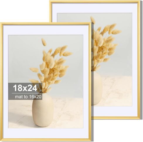 مجموعة إطارات صور مقاس 16 × 20 من Axeman مكونة من قطعتين، عرض صور مقاس 11 × 14 مع حصيرة أو 16 × 20 بدون حصيرة، إطارات صور معرض حائط رفيعة للجدار وعرض الطاولة، ذهبي in Kuwait