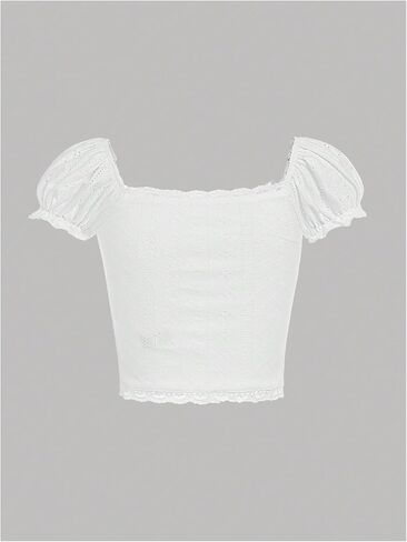 Verdusa Girl's Ruched Crop Tees Tie Knot Tee Tops Short Puff Sleeve T Shirts in Saudi Arabia