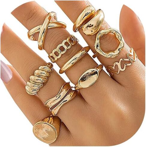 GIGB PBDK Chunky Gold Knuckle Stackable Rings Set for Women Lover,Boho Joint Finger Nail Midi Rings Pack Silver Dome Open Rings Jewelry Accessories in Saudi Arabia