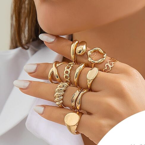 GIGB PBDK Chunky Gold Knuckle Stackable Rings Set for Women Lover,Boho Joint Finger Nail Midi Rings Pack Silver Dome Open Rings Jewelry Accessories in Saudi Arabia
