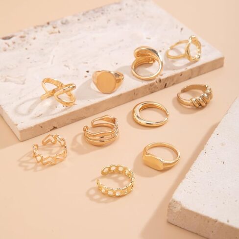 GIGB PBDK Chunky Gold Knuckle Stackable Rings Set for Women Lover,Boho Joint Finger Nail Midi Rings Pack Silver Dome Open Rings Jewelry Accessories in Saudi Arabia