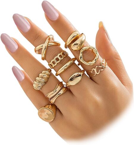 GIGB PBDK Chunky Gold Knuckle Stackable Rings Set for Women Lover,Boho Joint Finger Nail Midi Rings Pack Silver Dome Open Rings Jewelry Accessories in Saudi Arabia