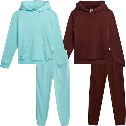 Real Love Girls' Active Sweatsuit - 4 Piece Fleece Pullover Hoodie and Sweatpants - Jogger Pants Set for Girls (7-16) in Kuwait