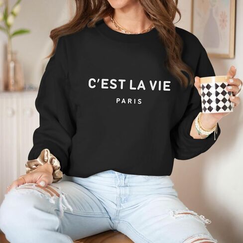 C'est La Vie Paris Sweatshirt For Women Oversized Graphic Crewneck Hoodie Casual Long Sleeve Shirt Pullover Tops in Saudi Arabia