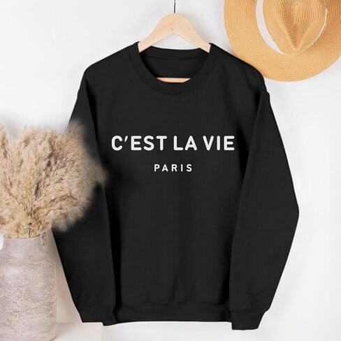 C'est La Vie Paris Sweatshirt For Women Oversized Graphic Crewneck Hoodie Casual Long Sleeve Shirt Pullover Tops in Saudi Arabia