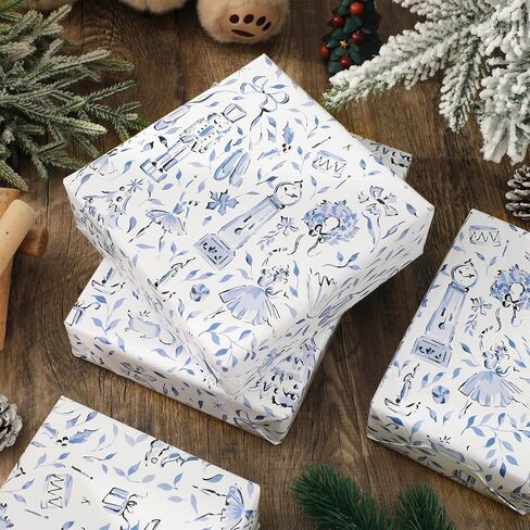 ورق تغليف عيد الميلاد من JarThenaAMCS - لفة صغيرة - 17 بوصة × 32.8 قدم أزرق شجرة عيد الميلاد كسارة البندق هدية ورق تغليف ورق فني مزخرف لمستلزمات الحرف اليدوية in Kuwait