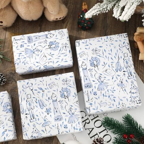 ورق تغليف عيد الميلاد من JarThenaAMCS - لفة صغيرة - 17 بوصة × 32.8 قدم أزرق شجرة عيد الميلاد كسارة البندق هدية ورق تغليف ورق فني مزخرف لمستلزمات الحرف اليدوية in Kuwait