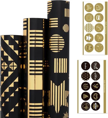 Larcenciel Gift Wrapping Paper Roll, Rainbow Metallic Glitter Black Wrapping Paper, Cool Jumping Music Note Gift Wrap, Silky Thick Gift Paper for Birthday, Holiday, Anniversary, Party, 9.8ft×16.9in in Kuwait