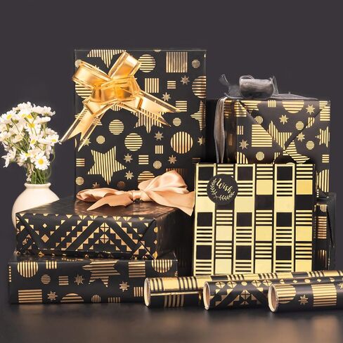 Larcenciel Gift Wrapping Paper Roll, Rainbow Metallic Glitter Black Wrapping Paper, Cool Jumping Music Note Gift Wrap, Silky Thick Gift Paper for Birthday, Holiday, Anniversary, Party, 9.8ft×16.9in in Kuwait