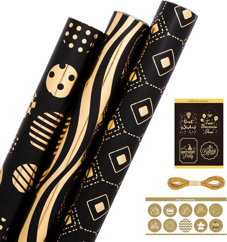 Larcenciel Gift Wrapping Paper Roll, Rainbow Metallic Glitter Black Wrapping Paper, Cool Jumping Music Note Gift Wrap, Silky Thick Gift Paper for Birthday, Holiday, Anniversary, Party, 9.8ft×16.9in in Kuwait