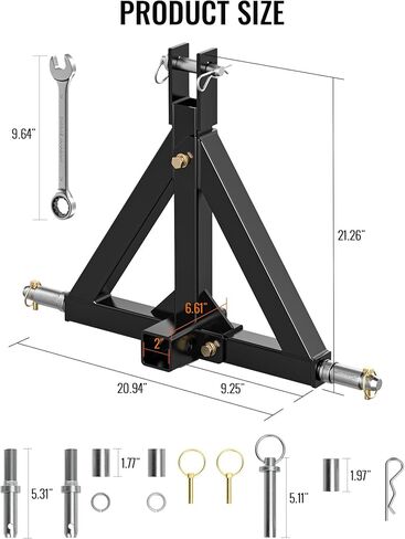 جهاز استقبال وصلة ربط المقطورة ذو 3 نقاط، ملحق وصلة قطر 2 بوصة للجرارات من الفئة 1، قضيب سحب محرك جرار عالي التحمل متوافق مع BX، كوبوتا، جون ديري، نورتراك، كيوتي، يانمار in Kuwait