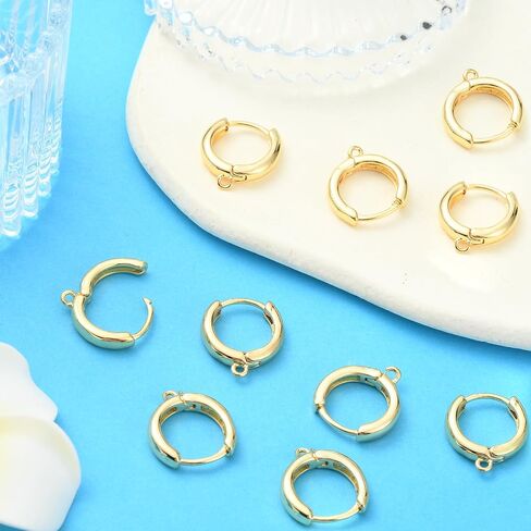 BEEFLYING 5 Pairs Brass Huggie Earring Hoops with Loops 18 Gauge Real 18K Gold Plated Earrin Hooks for DIY Earring Jewelry Making in Saudi Arabia