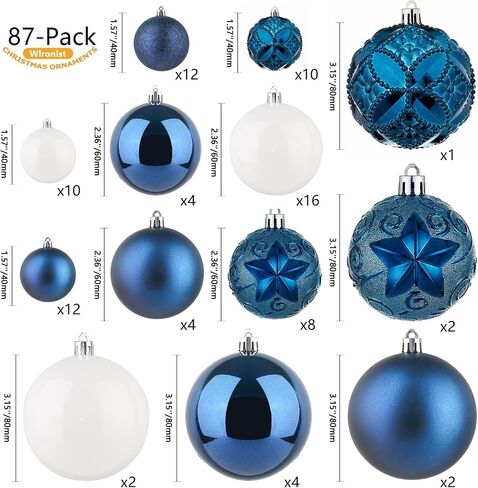 87-Pack Shatterproof Christmas Ball Ornaments Set, Christmas Tree Decorations with Hand-held Gift Package for Xmas Tree Holiday Wedding Party, Baby Blue in Saudi Arabia