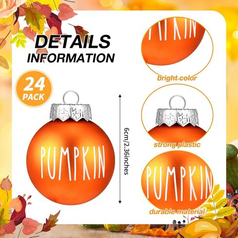 24 Pcs Thanksgiving Ball Ornaments for Tree 2.36 Inch Fall Plastic Hanging Ornaments Orange Ball Ornaments Thanksgiving Hanging Decorations for Fall Autumn Home Harvest Decor (Yellow,Orange,Wine Red) in Kuwait
