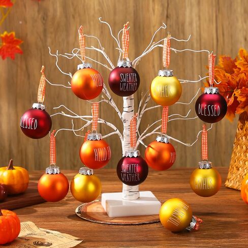 24 Pcs Thanksgiving Ball Ornaments for Tree 2.36 Inch Fall Plastic Hanging Ornaments Orange Ball Ornaments Thanksgiving Hanging Decorations for Fall Autumn Home Harvest Decor (Yellow,Orange,Wine Red) in Kuwait