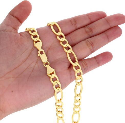 سوار سلسلة فيجارو من الذهب الأصفر عيار 14 قيراط من Nuragold/الأطوال 7 بوصة 7.5 بوصة 8 بوصة 8.5 بوصة 9 بوصة / العرض 3.5 مم 4.5 مم 5.5 مم 6.5 مم 7.5 مم / مجوهرات إيطالية الصنع للرجال والنساء in Saudi Arabia