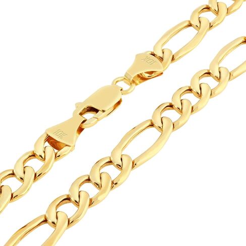 سوار سلسلة فيجارو من الذهب الأصفر عيار 14 قيراط من Nuragold/الأطوال 7 بوصة 7.5 بوصة 8 بوصة 8.5 بوصة 9 بوصة / العرض 3.5 مم 4.5 مم 5.5 مم 6.5 مم 7.5 مم / مجوهرات إيطالية الصنع للرجال والنساء in Saudi Arabia