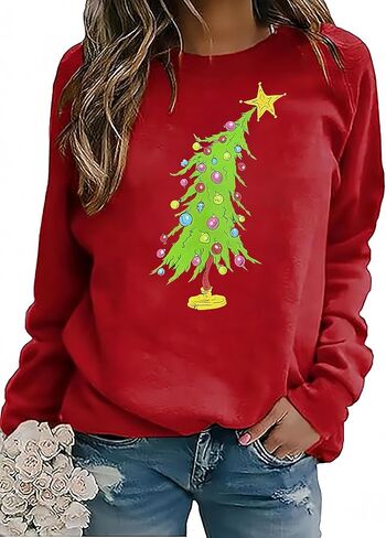 Christmas Sweatshirts for Women Cute Christmas Tree Graphic Sweatshirt Merry Christmas Shirts Xmas Holiday Pullover Tops in Kuwait
