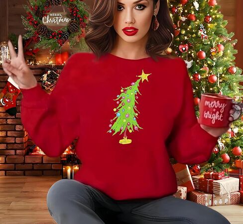 Christmas Sweatshirts for Women Cute Christmas Tree Graphic Sweatshirt Merry Christmas Shirts Xmas Holiday Pullover Tops in Kuwait