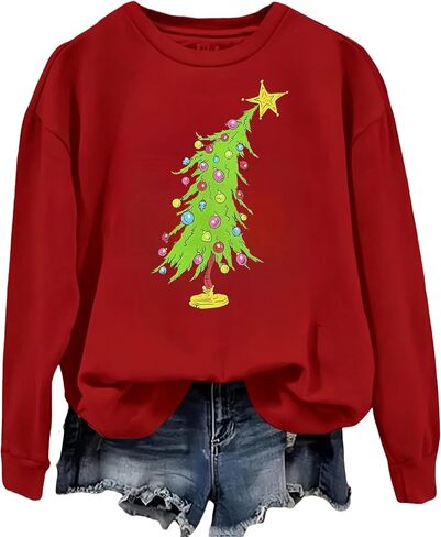 Christmas Sweatshirts for Women Cute Christmas Tree Graphic Sweatshirt Merry Christmas Shirts Xmas Holiday Pullover Tops in Kuwait