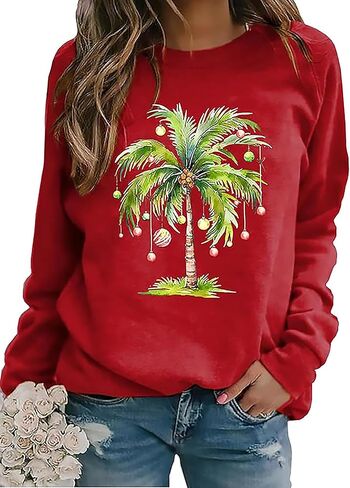 Christmas Sweatshirts for Women Cute Christmas Tree Graphic Sweatshirt Merry Christmas Shirts Xmas Holiday Pullover Tops in Kuwait