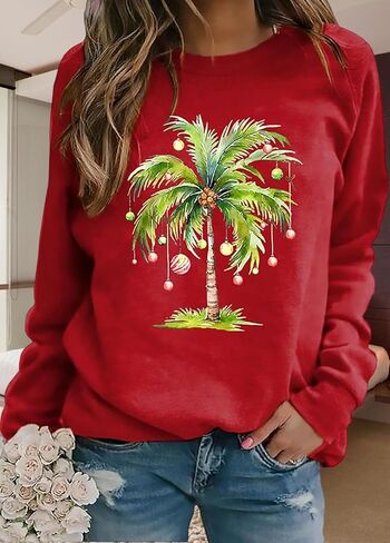 Christmas Sweatshirts for Women Cute Christmas Tree Graphic Sweatshirt Merry Christmas Shirts Xmas Holiday Pullover Tops in Kuwait