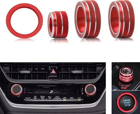 for Toyota Corolla Seden/Hybrid/Hatchback/Cross 2022 2023 2024 2025 Air Conditioner, Mirror Knob Cover, Start Button Trim Ring(red) in Saudi Arabia