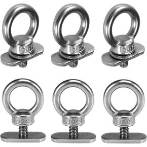6 Packs Stainless Steel Kayak Track Mount Tie Down Eyelet Rail for Kayak Canoe Boat Bungee Cord or Ropes