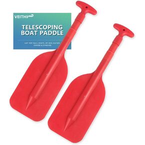 VEITHI Boat Paddle Telescoping Collapsible Oar for Boat Anti Slip Aluminum Plastic Canoe Paddles 2 Pack Small Tubing Floats Oars Row and Safety Boat Accessories for Kids and Adults(4Color)