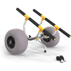 Bonnlo Kayak Beach Cart, Width Adjustable 6.3"-18.7" Universal Canoe Dolly Heavy Duty Kayak Trolley with 12" Balloon Beach Wheels, Kickstand, and Free Pump, Sturdy 330 Lb Weight Capacity