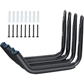 WMK Kayak Storage Racks, 2 Pack Wall Mount Kayak Hooks, Garage Storage Canoe Hangers for Hanging Canoe Surfboard Snowboard Paddle Board Ladders Bikes