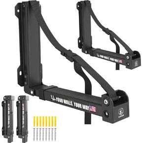 GanFindX Foldable Kayak Wall Rack | Heavy-Duty 11.6-17" Kayak Storage Rack Hanger & Metal Buckle Straps, Indoor/Outdoor Cradles for Canoe, Kayak, Paddle Board, Surfboard, Snowboard