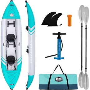 Inflatable Kayak 2 Person Adult - BEYOND MARINA Tandem Kayak with Drop Stitch Floor, Touring Kayak with Aluminum Paddles, Seats, Footrests, Pump, Fins, ADVENTUREX 12'6"