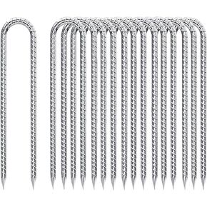U-Shaped-Rebar-Stakes-12-Inch, Ground Stakes Heavy Duty 6pcs Anti-Rust Trampoline Stakes Rebar Galvanized for Camping Tent Trampoline Accessories Dog Fence