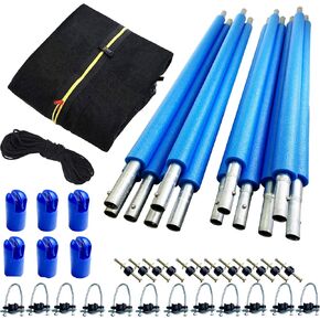 15FT Trampoline Net and Pole kit, Trampoline Poles Replacement with Enclosure Pole Connecters and Screws and Bolts, Pole Caps, Fits 6 Straight Poles 15 Feet Round Frame, Installs Inside Frame