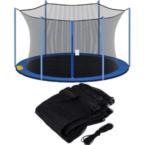 SPORTYOUTH Trampoline Replacement Safety Enclosure Net for 12ft 13ft 14ft 15ft 6 Straight Poles Round Frame Trampolines, Breathable Weather-Resistant Tear-Proof, with Adjustable Straps, NET ONLY
