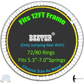 Trampoline Mat 12ft, Fit 12 Foot Diameter Trampoline Frame, Not 12ft Diameter Mat, Replacement Trampoline Mat 12ft,10 Rows of Stitching Longer Lasting,w/Pull Hook and Gloves