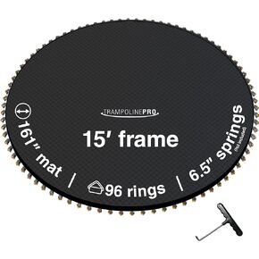 Trampoline Pro Trampoline Mat Replacement for 15ft Trampoline Frames with Spring Tool, Universal Jumping Mat for 15ft Round Trampoline Fits 96 Rings with 6.5" or 7" Spring Length