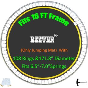 Replacement Trampoline Mat Fits 16 Foot Frame, Not 16ft Diameter Mat, Trampoline mat 16ft 108/96 Rings, Trampoline Replacement Mat 16ft,UV Sun Protective,w/Pull Hook and Gloves