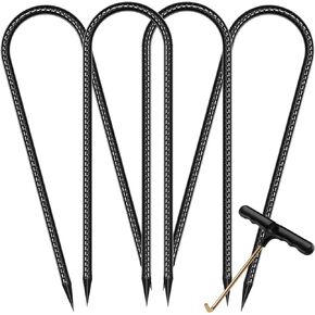 Trampolines Wind Stakes Heavy Duty U Type Sharp Ends 12inch Safety Ground Anchor Galvanized Steel for Soccer Goals, Camping Tents and Huge Garden Decoration (Trampoline Stakes 4pcs)